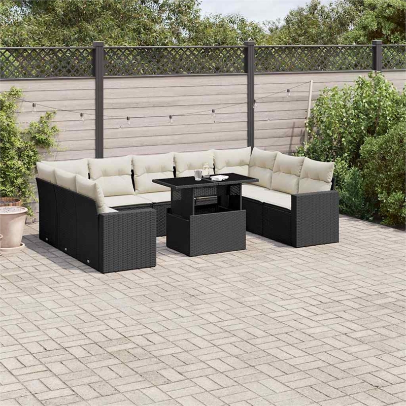 Afuera Living Contemporary 10 Piece Poly Rattan Sofa Set in Black/Cream