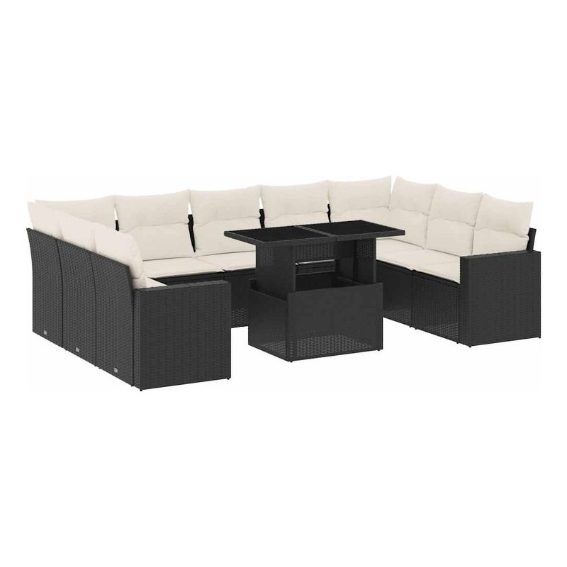 Afuera Living Contemporary 10 Piece Poly Rattan Sofa Set in Black/Cream