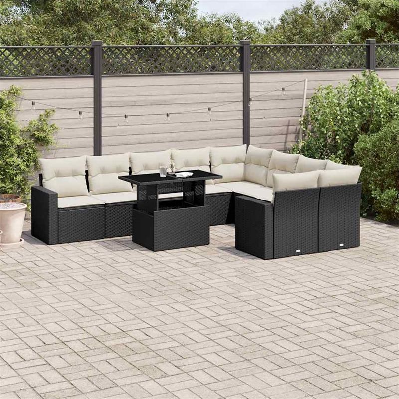 Afuera Living Contemporary 10 Piece Poly Rattan Sofa Set in Black/Cream