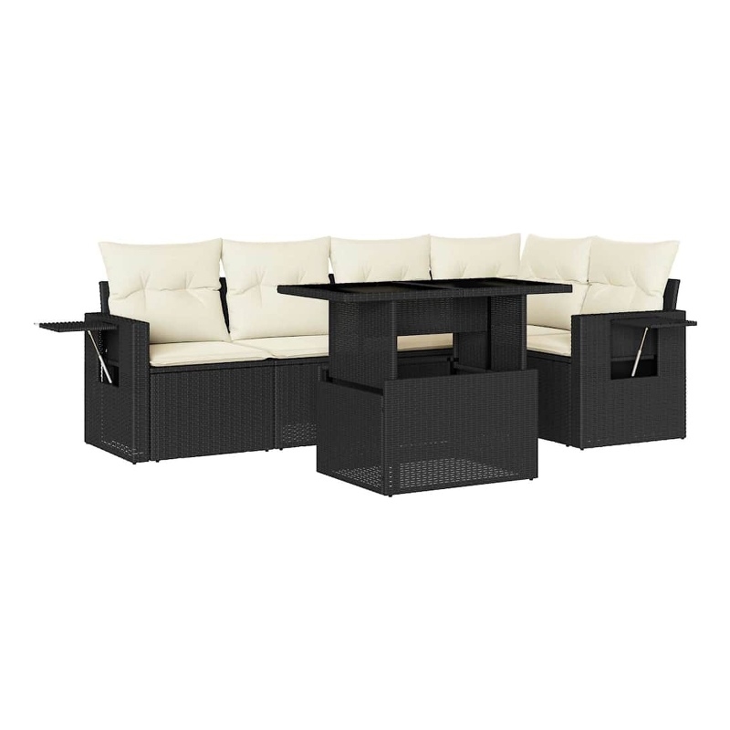 Afuera Living Contemporary 6 Piece Poly Rattan Sofa Set in Black/Cream