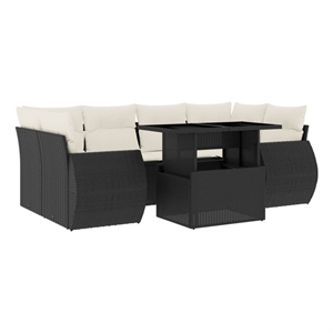Afuera Living Contemporary 7 Piece Steel Sofa Set in Black/Cream