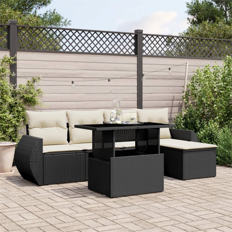 Afuera Living 6 Piece Poly Rattan Small Sofa Set in Black/Cream