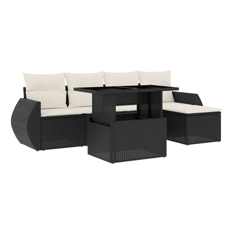 Afuera Living 6 Piece Poly Rattan Small Sofa Set in Black/Cream