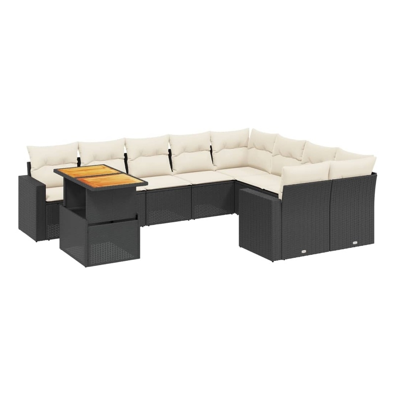 Afuera Living 10 Piece Poly Rattan Patio Sofa Set in Black/Cream