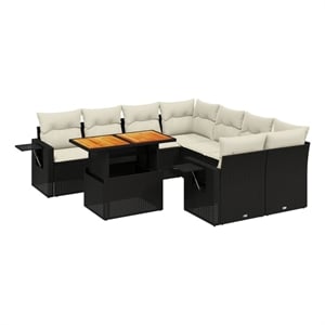 Afuera Living 9 Piece Solid Acacia Wood Sofa Set in Black/Cream