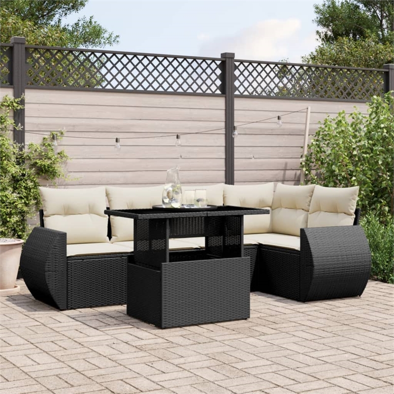 Afuera Living Contemporary 6 Piece Poly Rattan Sofa Set in Black