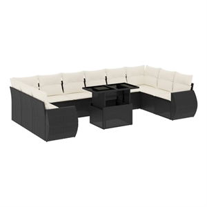 Afuera Living Contemporary 11 Piece Poly Rattan Sofa Set in Black/Cream