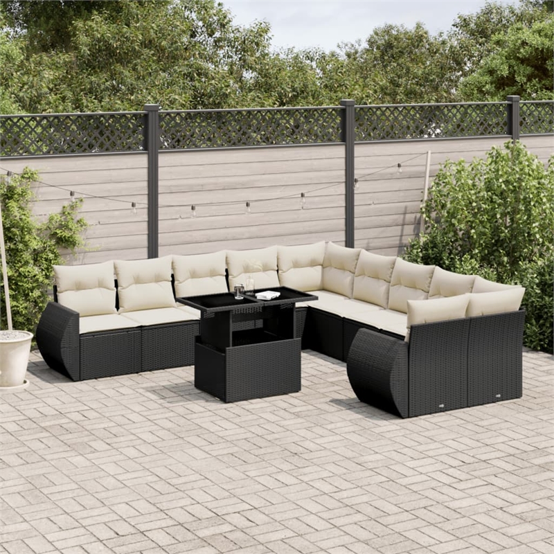 Afuera Living Synthetic Poly Rattan 11 Piece Sofa Set in Black/Cream