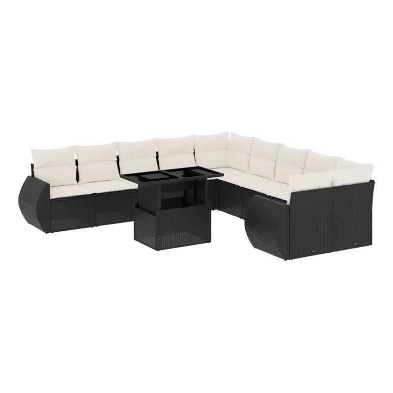 Afuera Living Synthetic Poly Rattan 11 Piece Sofa Set in Black/Cream