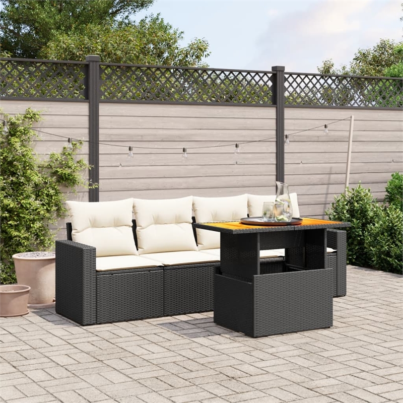 Afuera Living Contemporary 5 Piece Poly Rattan Sofa Set in Black
