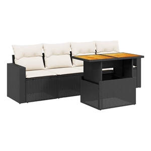Afuera Living Contemporary 5 Piece Poly Rattan Sofa Set in Black
