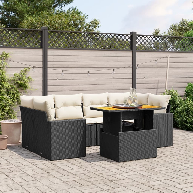 Afuera Living Contemporary 7 Piece Poly Rattan Sofa Set in Black/Cream
