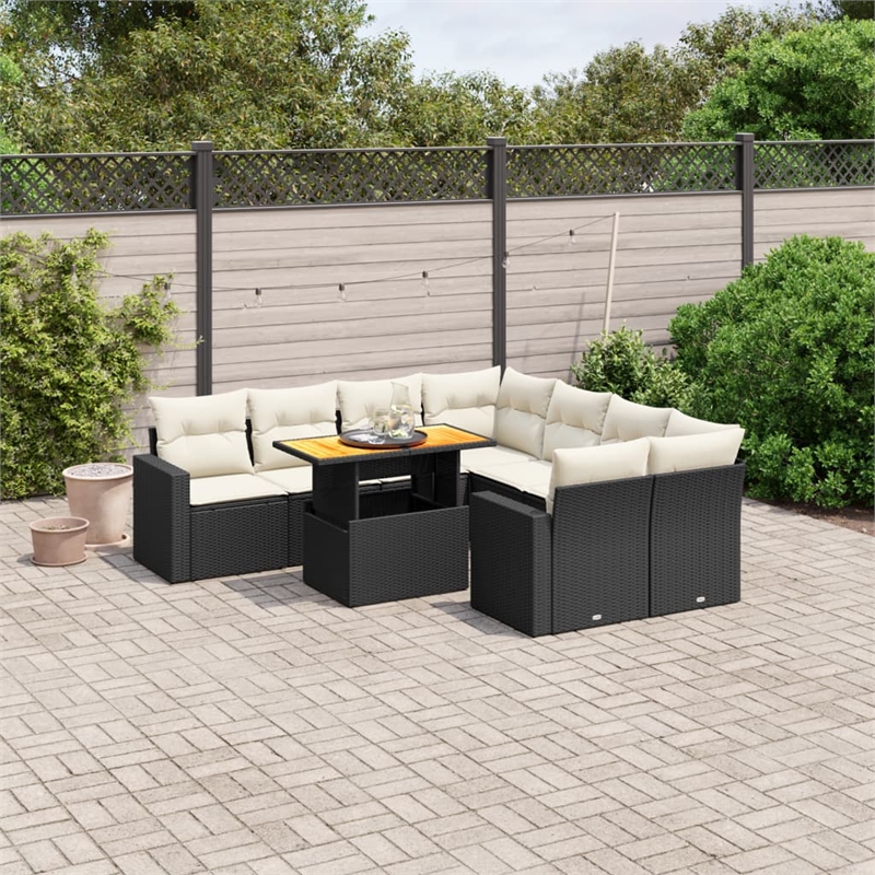 Afuera Living Contemporary 9 Piece Poly Rattan Sofa Set in Black/Cream