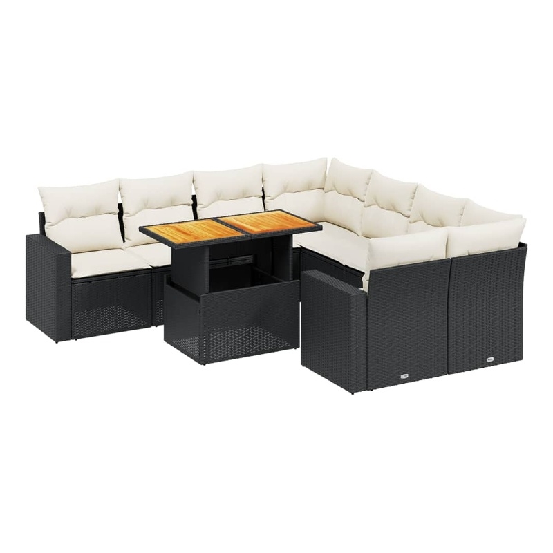 Afuera Living Contemporary 9 Piece Poly Rattan Sofa Set in Black/Cream