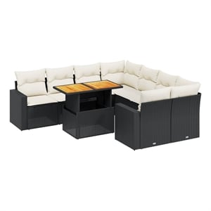 Afuera Living Contemporary 9 Piece Poly Rattan Sofa Set in Black/Cream