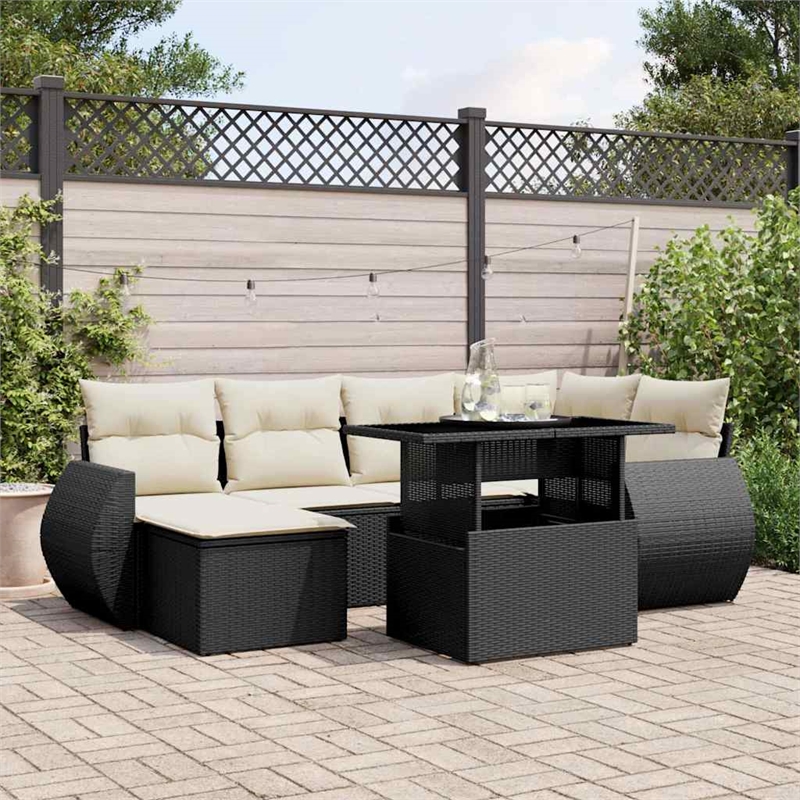 Afuera Living Contemporary 7 Piece Poly Rattan Sofa Set in Black