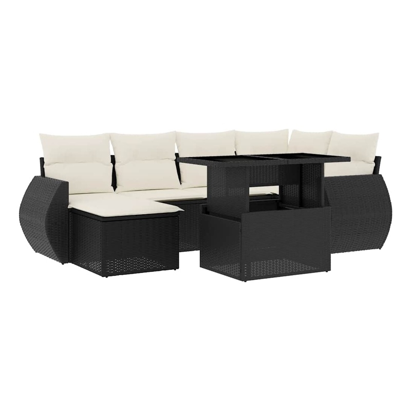 Afuera Living Contemporary 7 Piece Poly Rattan Sofa Set in Black