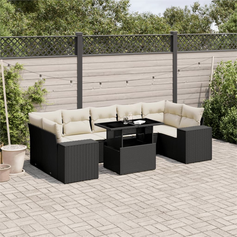 Afuera Living Contemporary 8 Piece Poly Rattan Sofa Set in Black/Cream