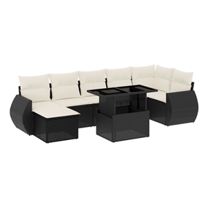 Afuera Living Contemporary 8 Piece Poly Rattan Sofa Set in Black/Cream