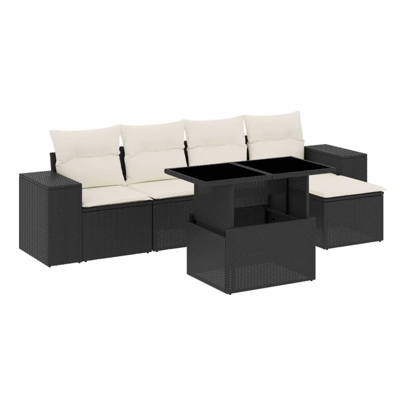 Afuera Living Contemporary 6 Piece Poly Rattan Sofa Set in Black/Cream
