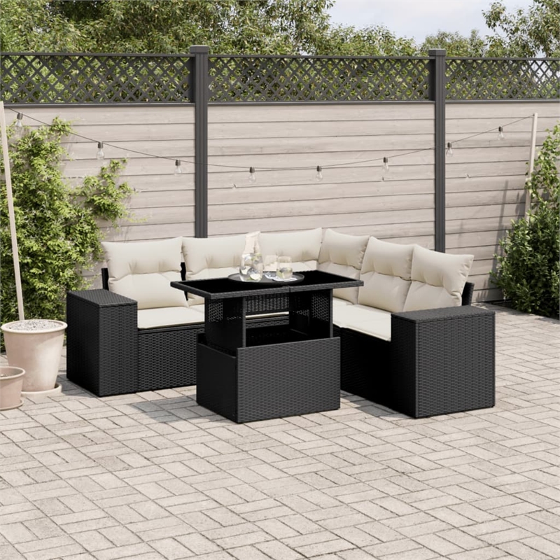 Afuera Living Contemporary 6 Piece Poly Rattan Sofa Set in Black/Cream