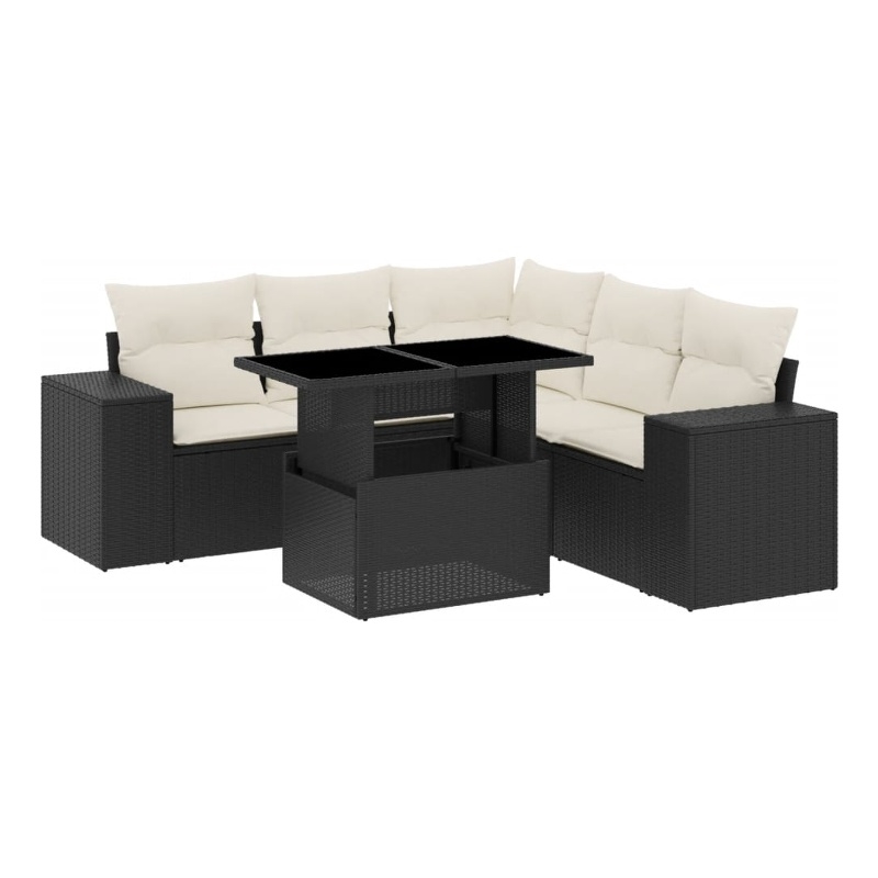 Afuera Living Contemporary 6 Piece Poly Rattan Sofa Set in Black/Cream