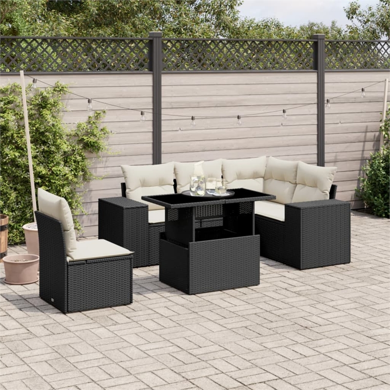 Afuera Living Contemporary 6 Piece Poly Rattan Sofa Set in Black/Cream