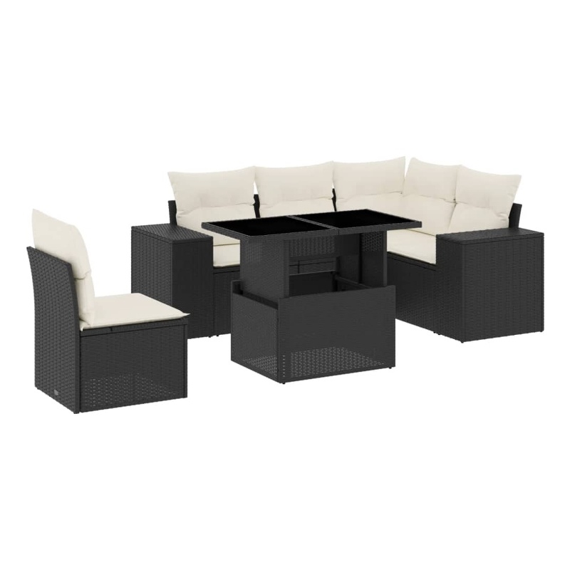 Afuera Living Contemporary 6 Piece Poly Rattan Sofa Set in Black/Cream