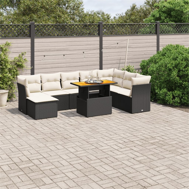 Afuera Living Contemporary 9 Piece Poly Rattan Sofa Set in Black