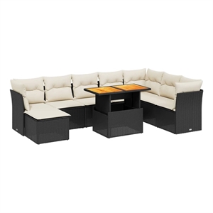 Afuera Living Contemporary 9 Piece Poly Rattan Sofa Set in Black