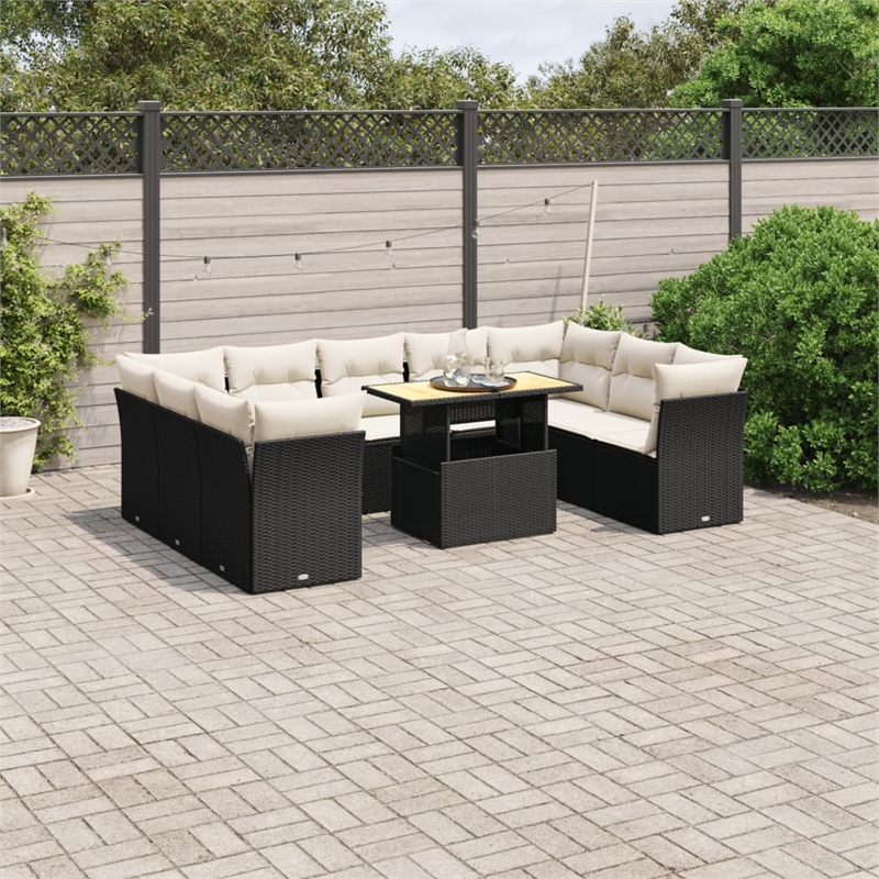 Afuera Living Contemporary 10 Piece Poly Rattan Sofa Set in Black/Cream
