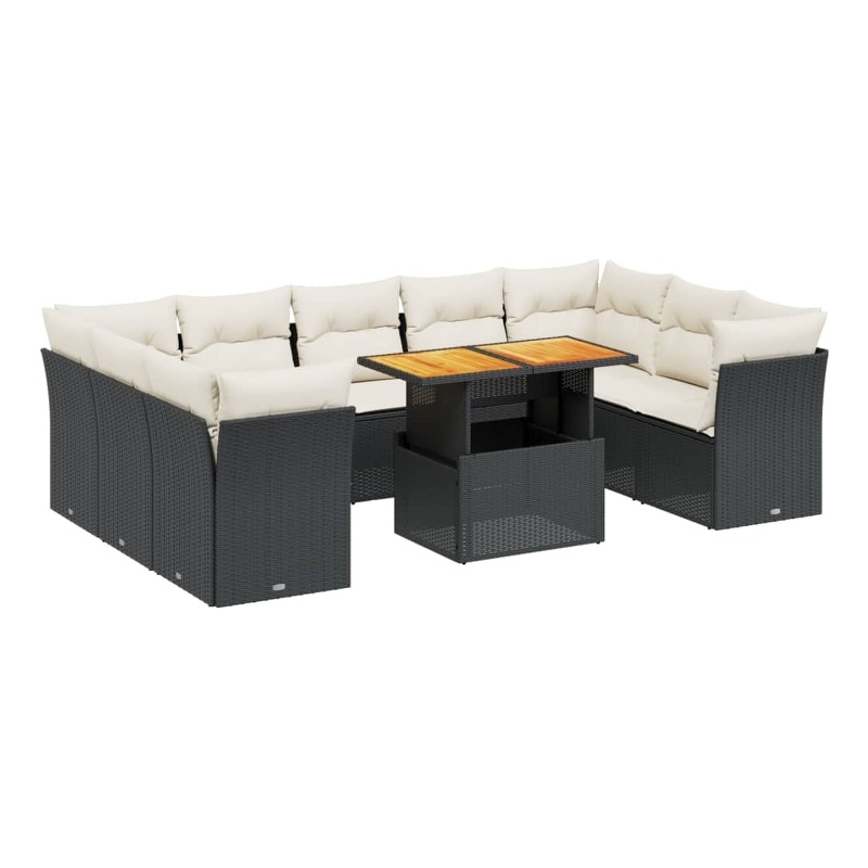 Afuera Living Contemporary 10 Piece Poly Rattan Sofa Set in Black/Cream