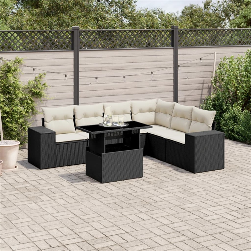 Afuera Living Contemporary 7 Piece Poly Rattan Large Sofa Set in Black