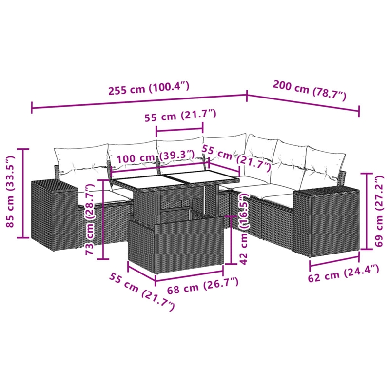 Afuera Living Contemporary 7 Piece Poly Rattan Large Sofa Set in Black