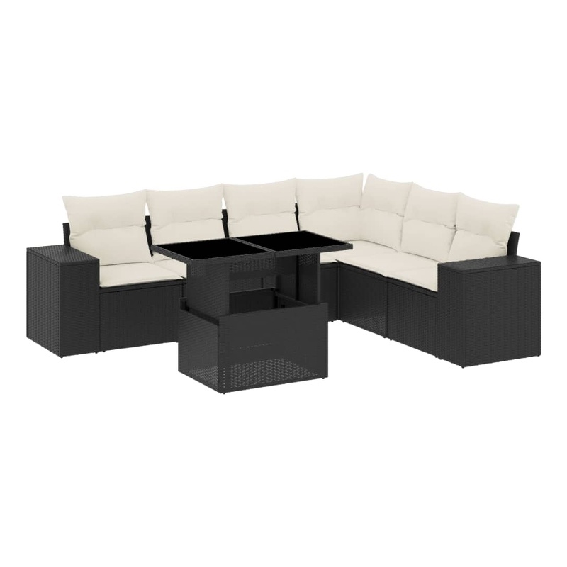 Afuera Living Contemporary 7 Piece Poly Rattan Large Sofa Set in Black