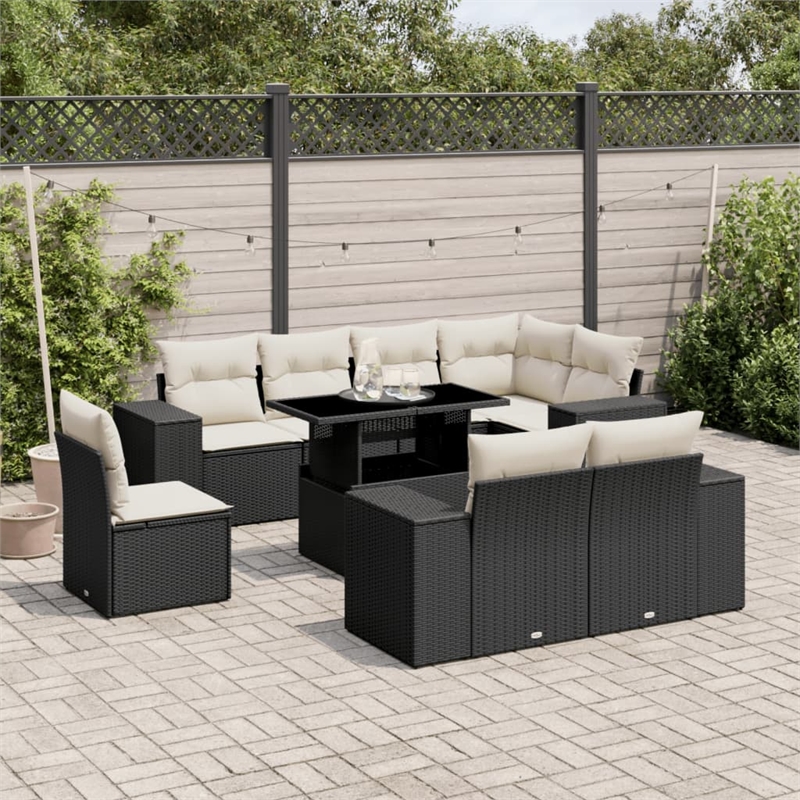 Afuera Living Contemporary 9 Piece Poly Rattan Sofa Set in Black