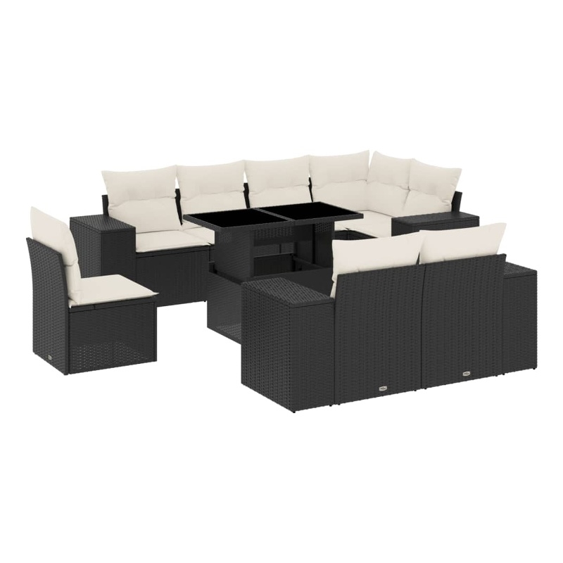 Afuera Living Contemporary 9 Piece Poly Rattan Sofa Set in Black