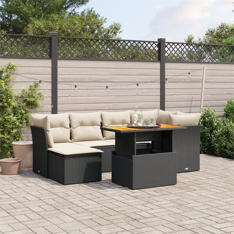 Afuera Living Contemporary 7 Piece Poly Rattan Sofa Set in Black/Cream