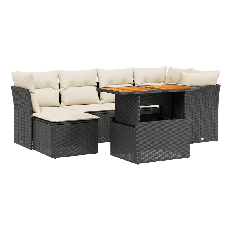 Afuera Living Contemporary 7 Piece Poly Rattan Sofa Set in Black/Cream
