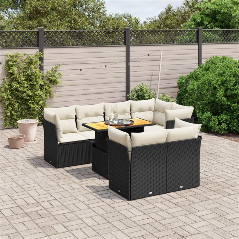 Afuera Living Contemporary Synthetic Poly Rattan 8 Piece Small Sofa Set in Black