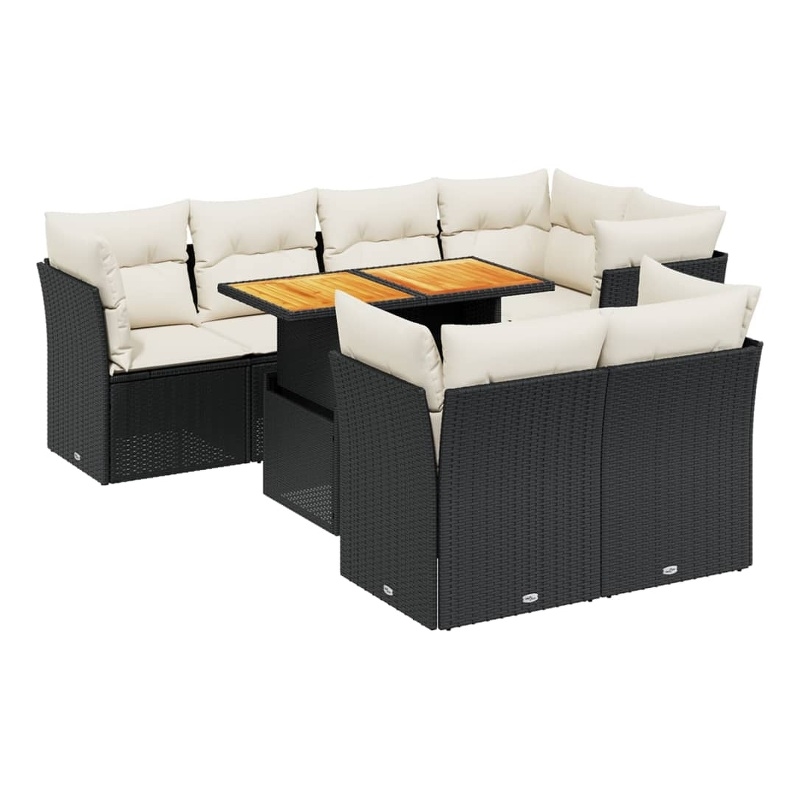 Afuera Living Contemporary Synthetic Poly Rattan 8 Piece Small Sofa Set in Black