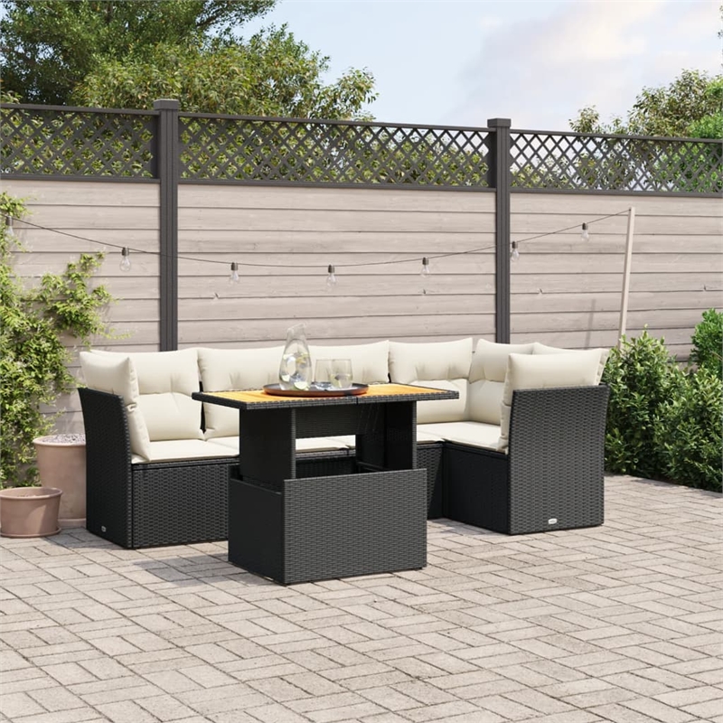 Afuera Living Contemporary Synthetic Poly Rattan 5 Piece Sofa Set in Black/Cream