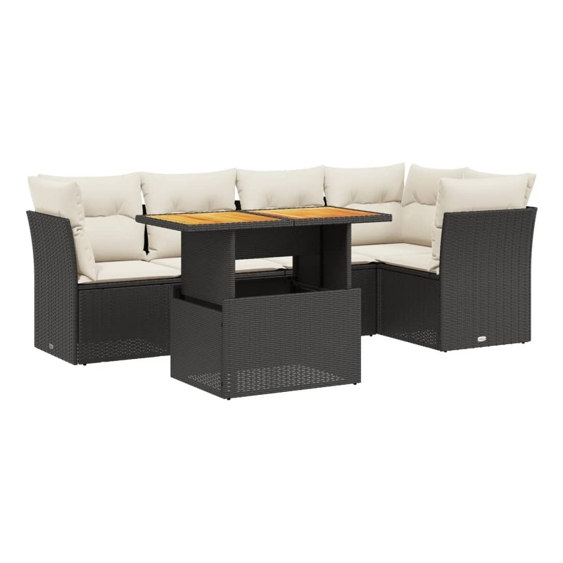 Afuera Living Contemporary Synthetic Poly Rattan 5 Piece Sofa Set in Black/Cream