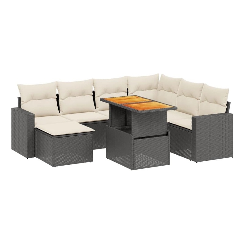 Afuera Living Contemporary Synthetic Poly Rattan 8 Piece  Sofa Set in Black