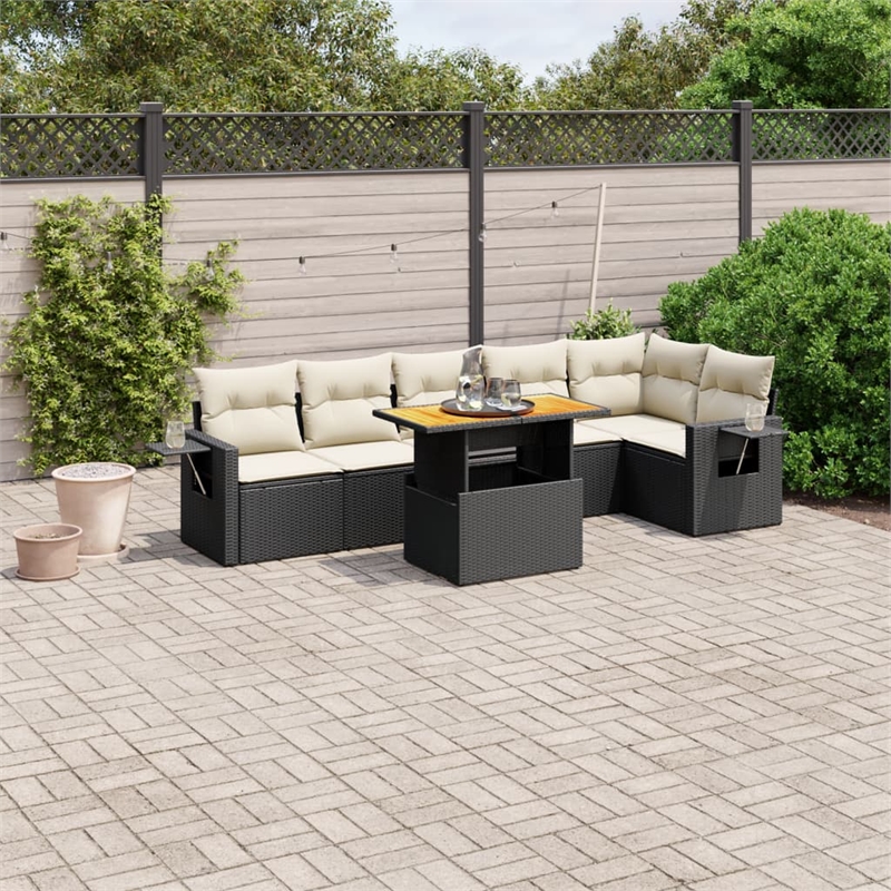 Afuera Living Contemporary 7 Piece Poly Rattan Sofa Set in Black/Cream