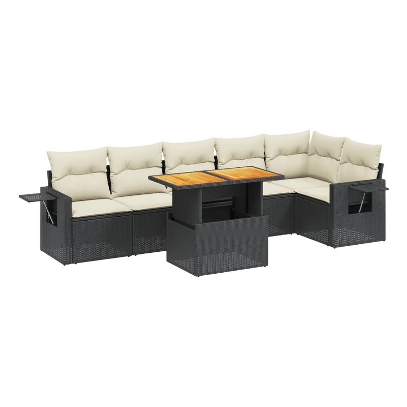 Afuera Living Contemporary 7 Piece Poly Rattan Sofa Set in Black/Cream