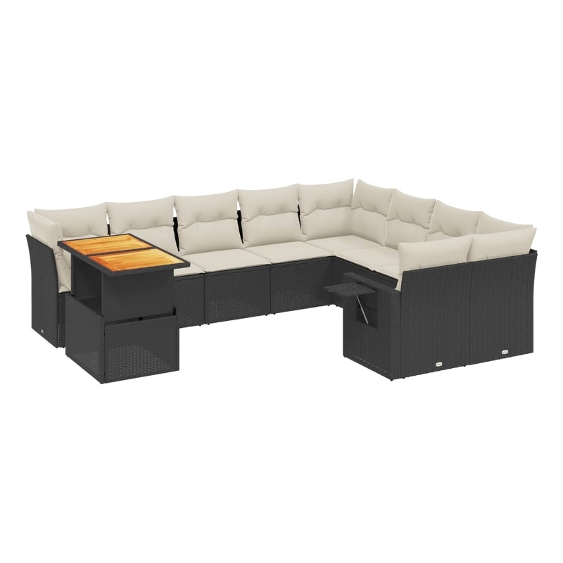 Afuera Living 10 Piece Poly Rattan Large Sofa Set in Black/Cream