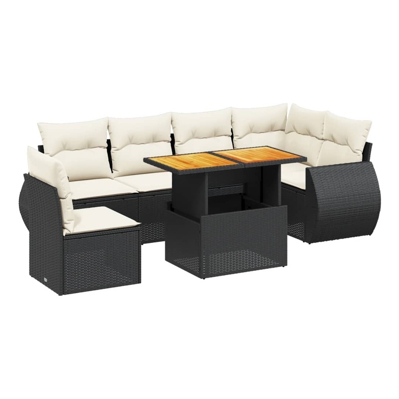 Afuera Living Contemporary 7 Piece Poly Rattan Sofa Set in Black/Cream
