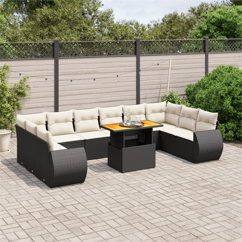 Afuera Living Contemporary 11 Piece Poly Rattan Sofa Set in Black