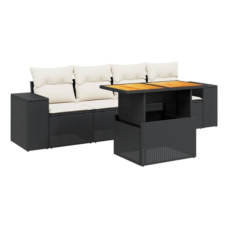 Afuera Living Contemporary 5 Piece Poly Rattan Sofa Set in Black/Cream